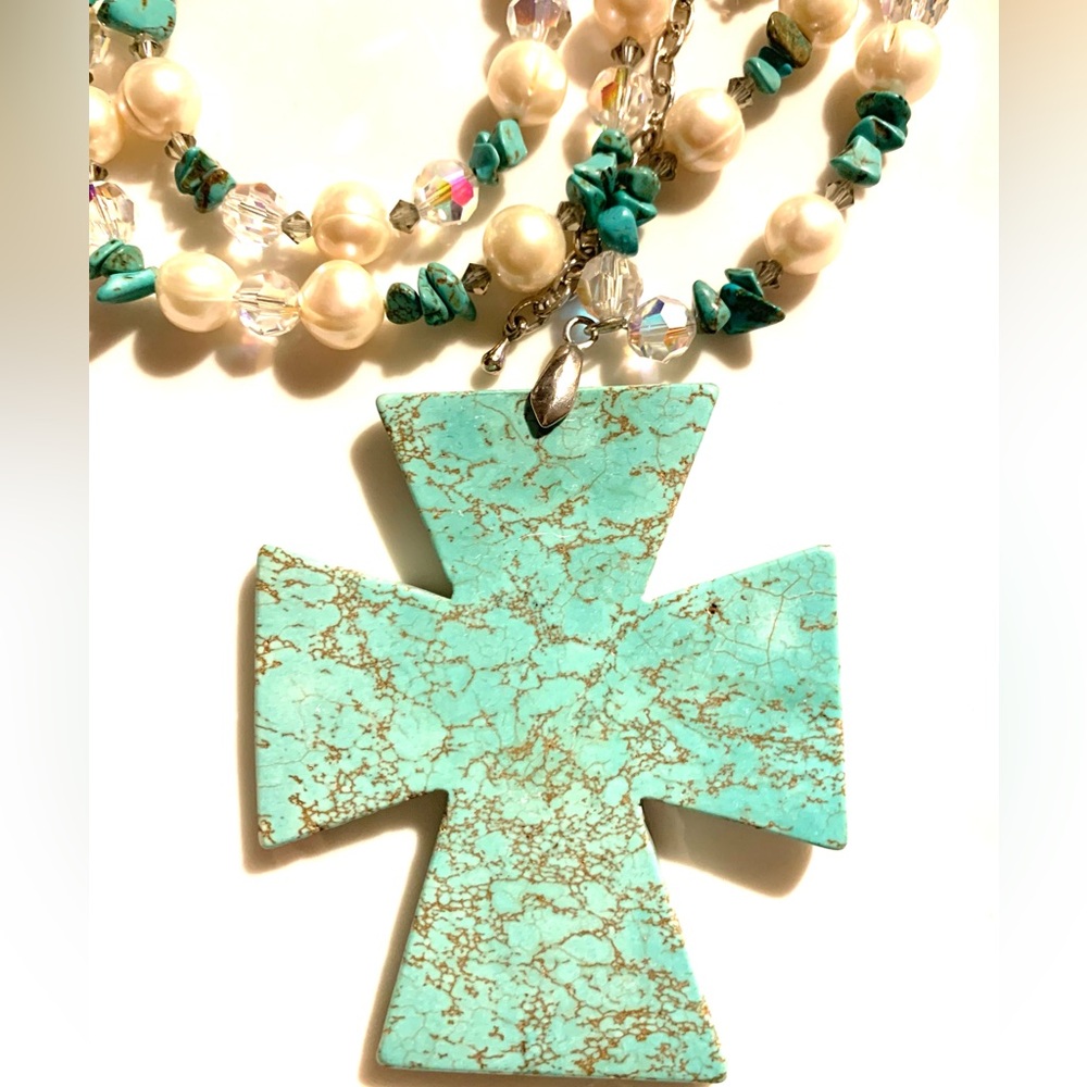 Turquoise Cross Pendant Necklace - Picture 4 of 4